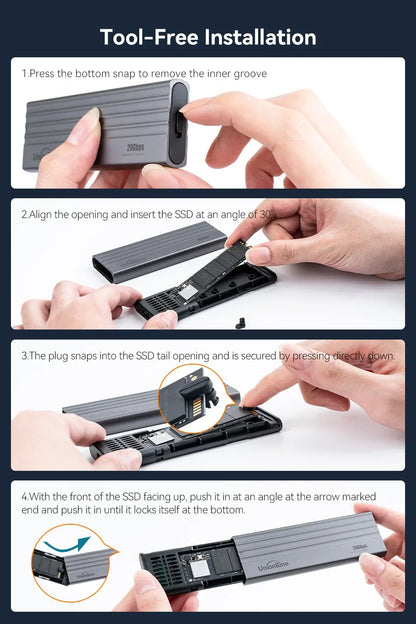 UnionSine 20Gbps M.2 PCIe SSD Case – Dual Protocol M.2 to USB Type-C 3.1 Adapter for NVMe, NGFF, and SATA SSD