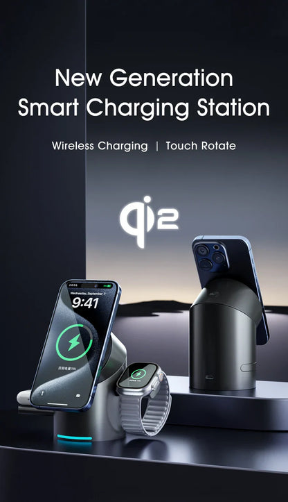 Truly Qi2 3-in-1 MagSafe Magnetic Touch Wireless Charger — Fast Charging Dock for iPhone, Android, Apple Watch & AirPods