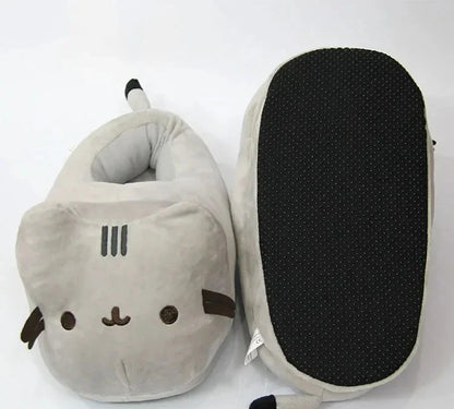 Cartoon Cat Plush Slippers – Warm Winter Indoor Slides, Soft Anime Bedroom Shoes for Men & Women