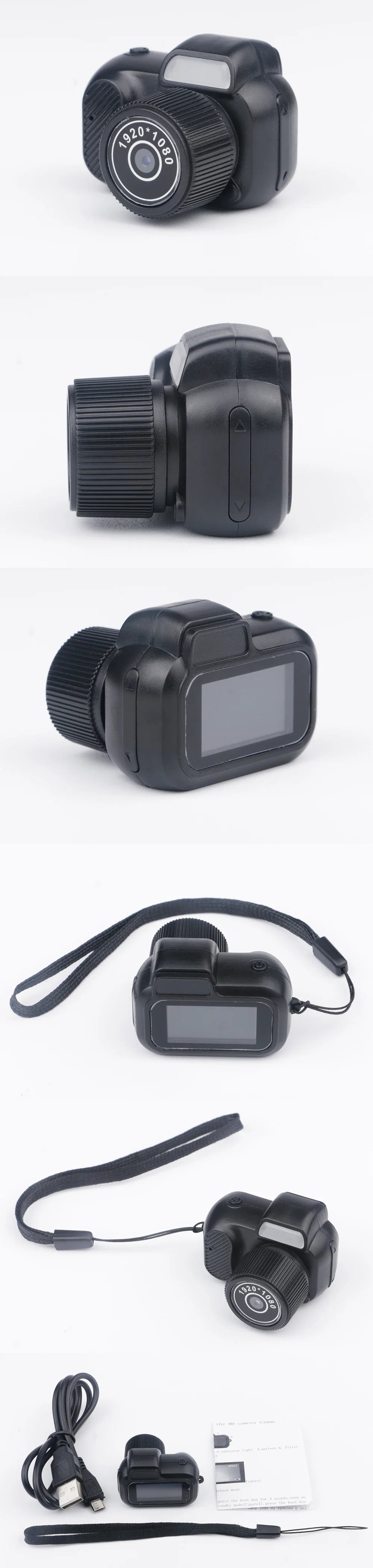 Y4000 Monoreflex Mini Camera 1080P Portable Video Recorder with Flash Lamp, Battery Dock & LCD Screen