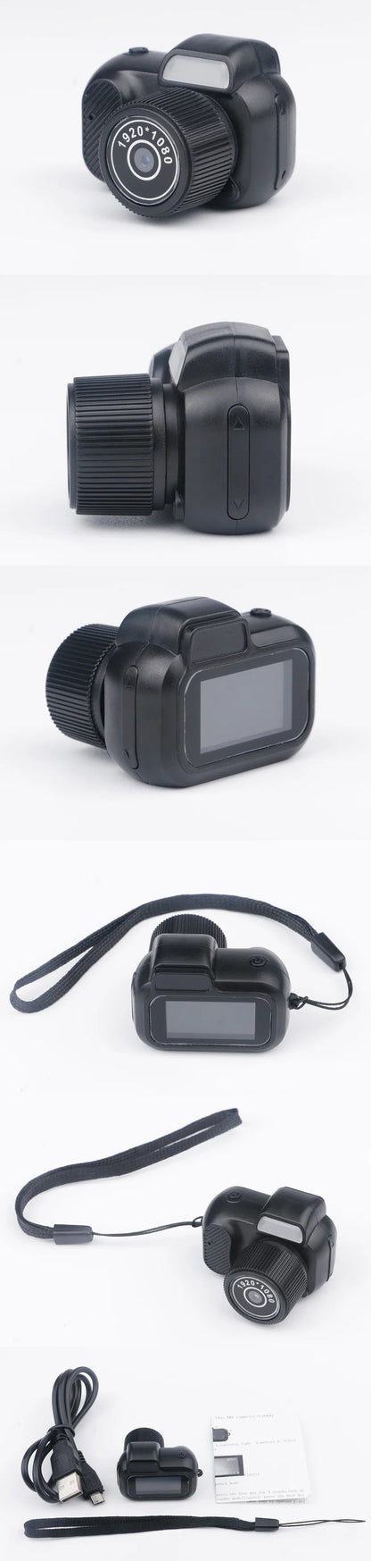 Y4000 Monoreflex Mini Camera 1080P Portable Video Recorder with Flash Lamp, Battery Dock & LCD Screen