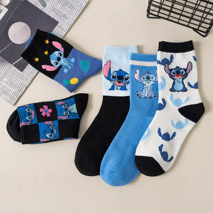 Disney Kawaii Stitch Cotton Socks - Medium Length Combed Cotton Socks, Perfect Birthday Gift for Girls & Boys