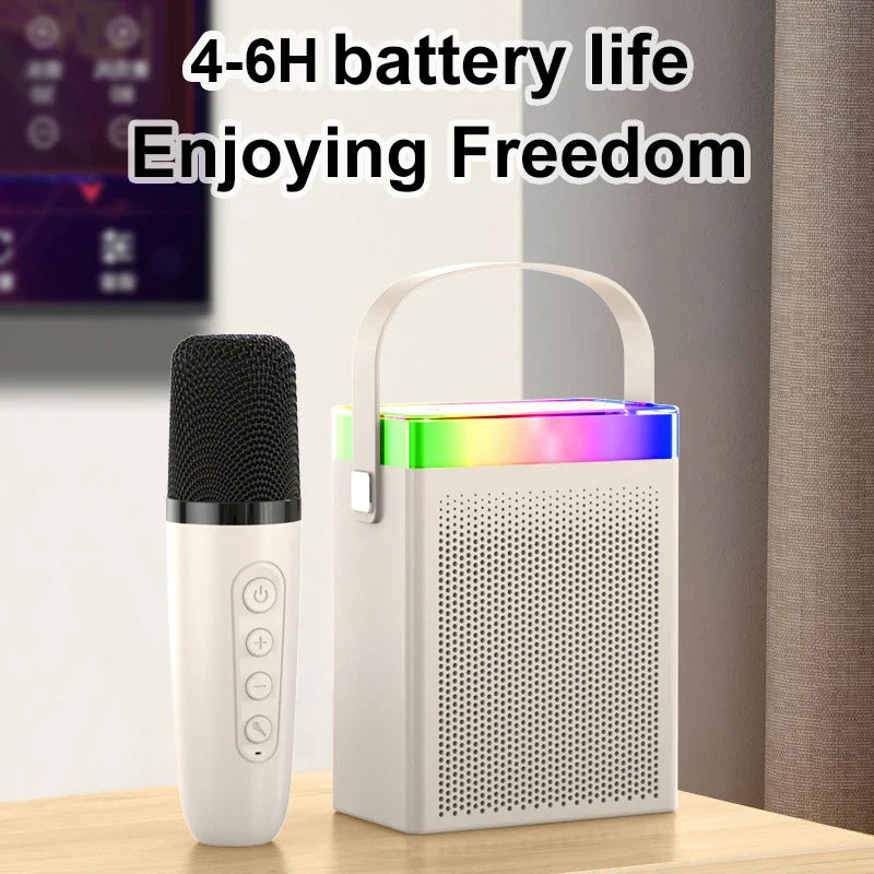 Mini Home Karaoke Machine - Portable Bluetooth 5.3 PA Speaker System with 1-2 Wireless Microphones, Ideal for Family Singing and Kids