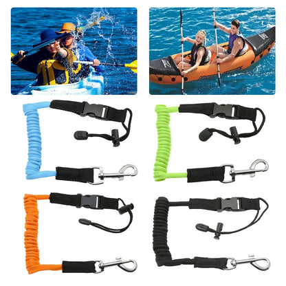 Elastic Kayak Paddle Leash — Adjustable Coiled Lanyard with Safety Hook for Fishing Rods