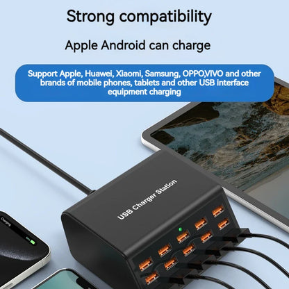 100W Desktop USB Charger — 15-Port Fast Charging Station for iPhone, iPad & Samsung Tablets