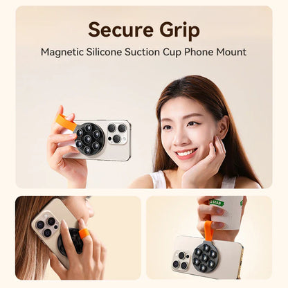 Joyroom Magnetic Suction Cup Phone Mount – Hands-Free Mirror Shower Stand, Silicone Case Holder for iPhone 16 ProMax