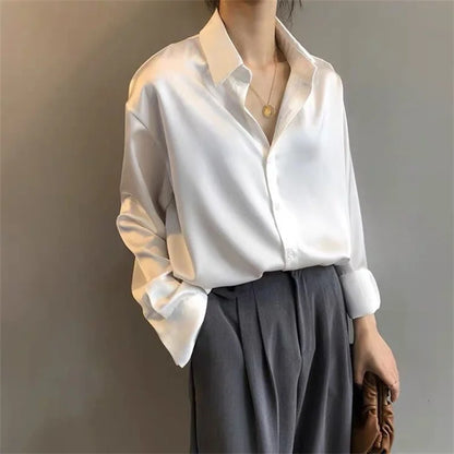 Women’s Spring & Autumn Blouse — Casual Long Sleeve Shirt with Turn-Down Collar DF4849