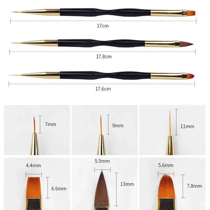 3PCS Acrylic French Nail Art Painting Pens - Slim Line Drawing Brushes for 3D Tips, UV Gel & Manicure Designs