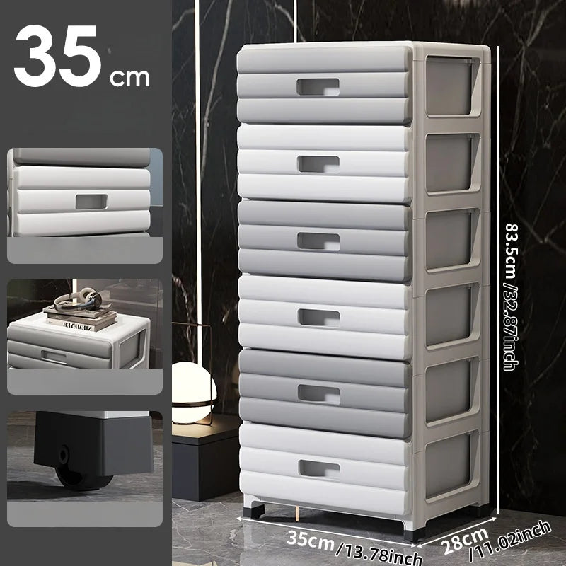 13.78" Wide Rolling Drawer Storage Cabinet — 3-6 Tier Mobile Organizer with Wheels, Gray or Brown for Living Room & Bedroom