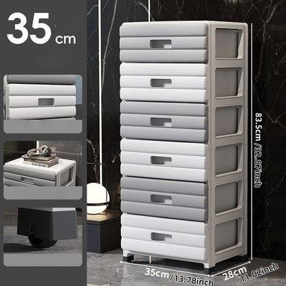 13.78" Wide Rolling Drawer Storage Cabinet — 3-6 Tier Mobile Organizer with Wheels, Gray or Brown for Living Room & Bedroom