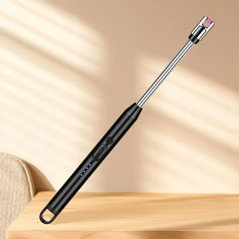 Type-C Rechargeable 360° Curved Windproof Plasma Lighter – Flameless USB BBQ & Kitchen Candle Ignition Electric Arc Lighter