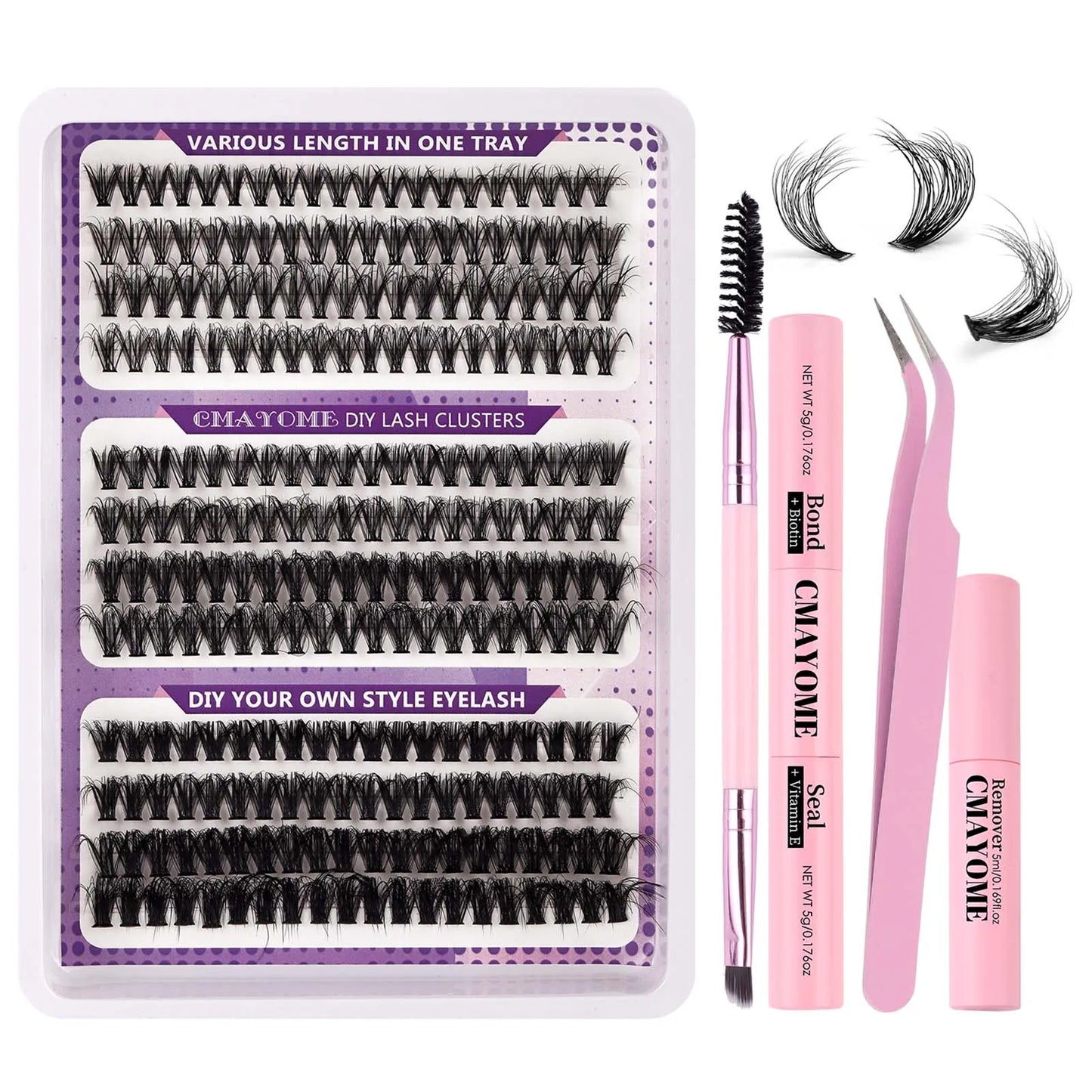 270pcs Individual Cluster Lashes — Fluffy Volume False Eyelashes with Bond & Seal Glue Kit, 60D/80D/100D Extensions