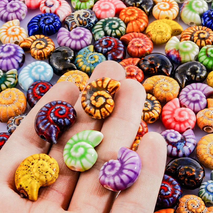 10/20/30PCS Colorful Ceramic Animal Beads – 2mm Hole Clownfish, Turtle, Star & Conch Shell for DIY Jewelry, Bracelets & Crafts