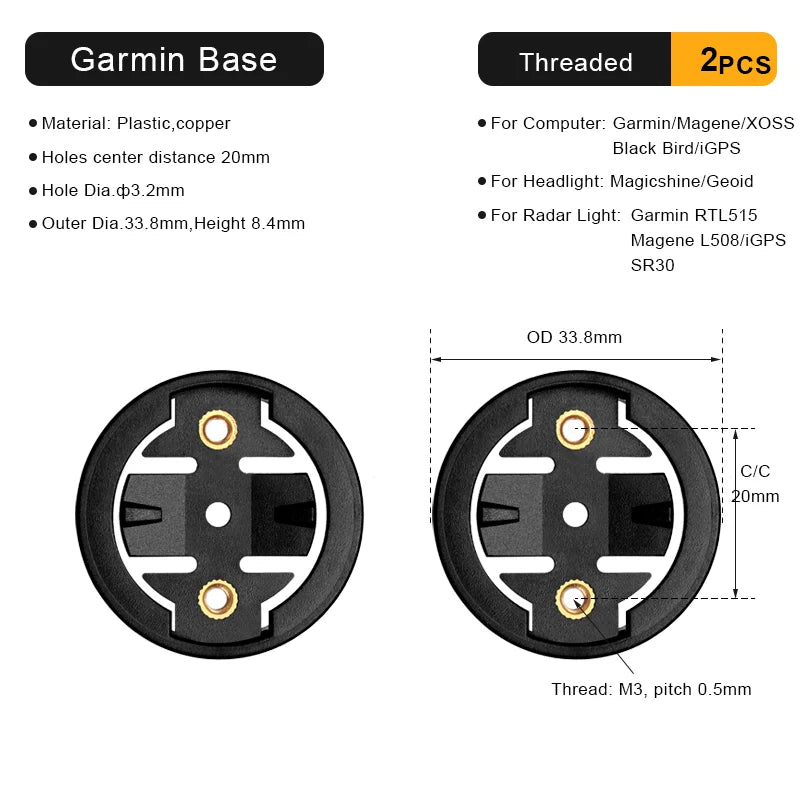 Bike Computer Mount Adapter Base — Replacement Bracket for Garmin, Bryton, Wahoo, Magene Bicycle Computers