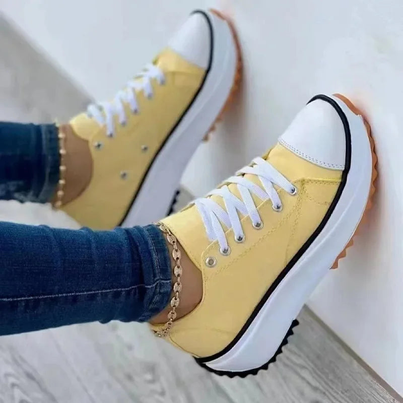 Speedy 2024 Classic White Canvas Shoes - Women's Lace-Up Casual Platform Sneakers
