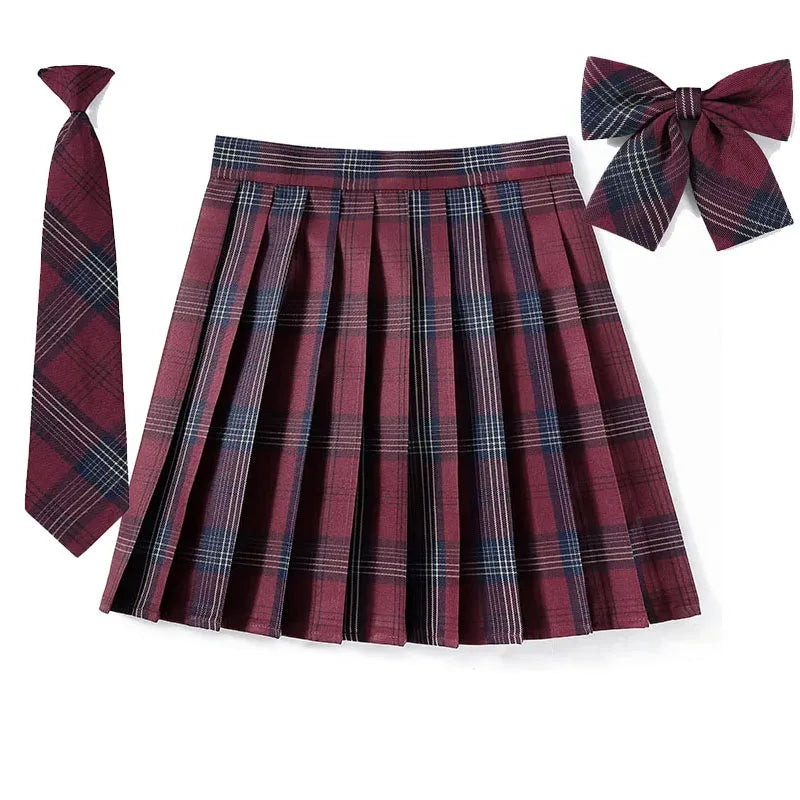 Women’s Plaid Pleated Skirt with Bowtie – XS-5XL Harajuku Preppy Mini Japanese School Uniform, Summer Kawaii Jupe