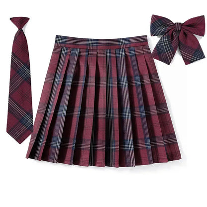 Women’s Plaid Pleated Skirt with Bowtie – XS-5XL Harajuku Preppy Mini Japanese School Uniform, Summer Kawaii Jupe