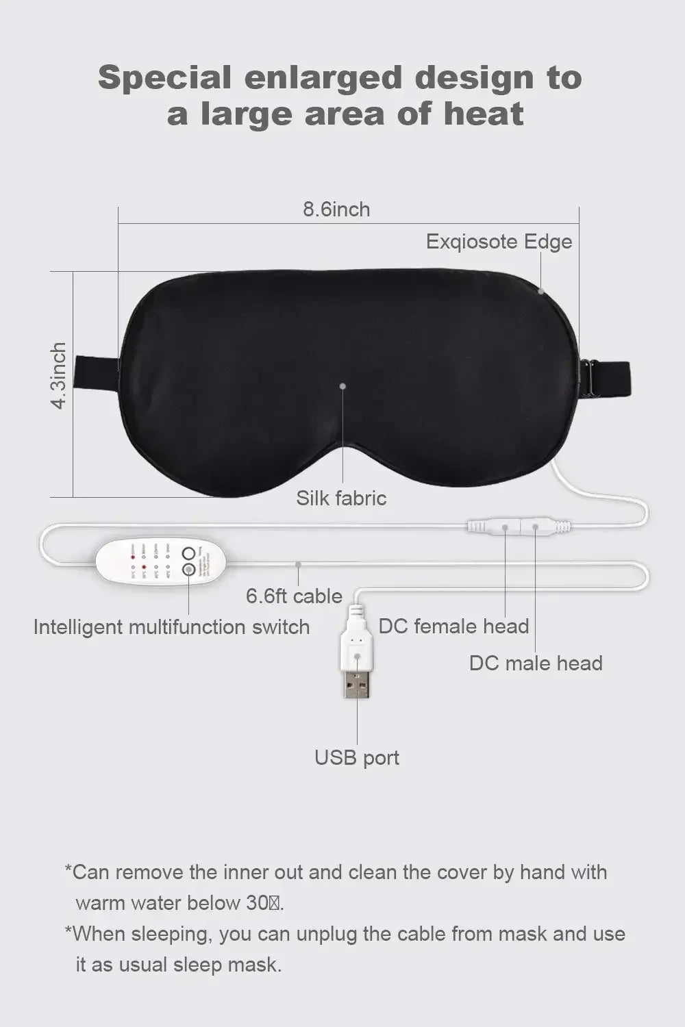 USB Heated Silk Eye Mask — Reusable Steaming Eye Massager for Sleep, Puffiness, Dark Circles & Eye Care