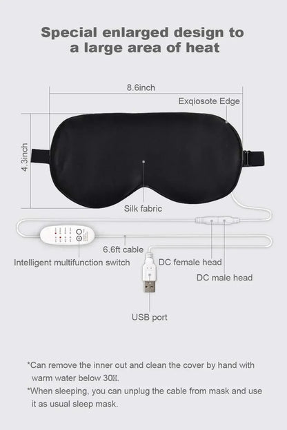 USB Heated Silk Eye Mask — Reusable Steaming Eye Massager for Sleep, Puffiness, Dark Circles & Eye Care