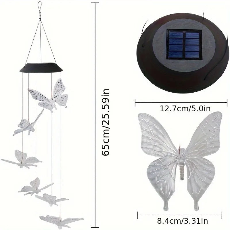 LED Color-Changing Butterfly, Dragonfly & Hummingbird Solar Wind Chime – Waterproof Outdoor Decoration & Birthday Gift