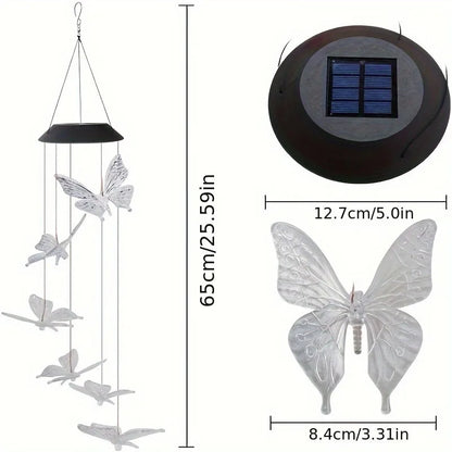 LED Color-Changing Butterfly, Dragonfly & Hummingbird Solar Wind Chime – Waterproof Outdoor Decoration & Birthday Gift