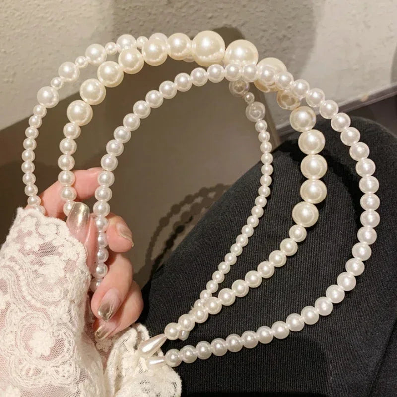 Fashion White Faux Pearl Hair Hoop – Elegant Full Pearl Bridal Headband, Wedding Hair Accessories for Women & Girls