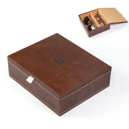 Brown PU Sunglasses & Eyeglasses Storage Case – Optical Frame Display Box with 2 or 4 Slots
