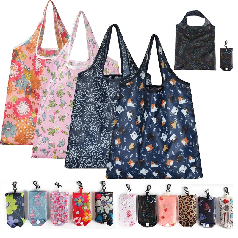 Large Nylon Shopping Bag for Women – Foldable, Eco-Friendly Reusable Tote, Grocery & Storage Handbag