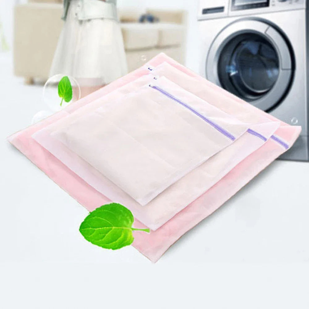 3-Piece Purple Mesh Laundry Bag Set — Zippered Clothes Washing Care Bags