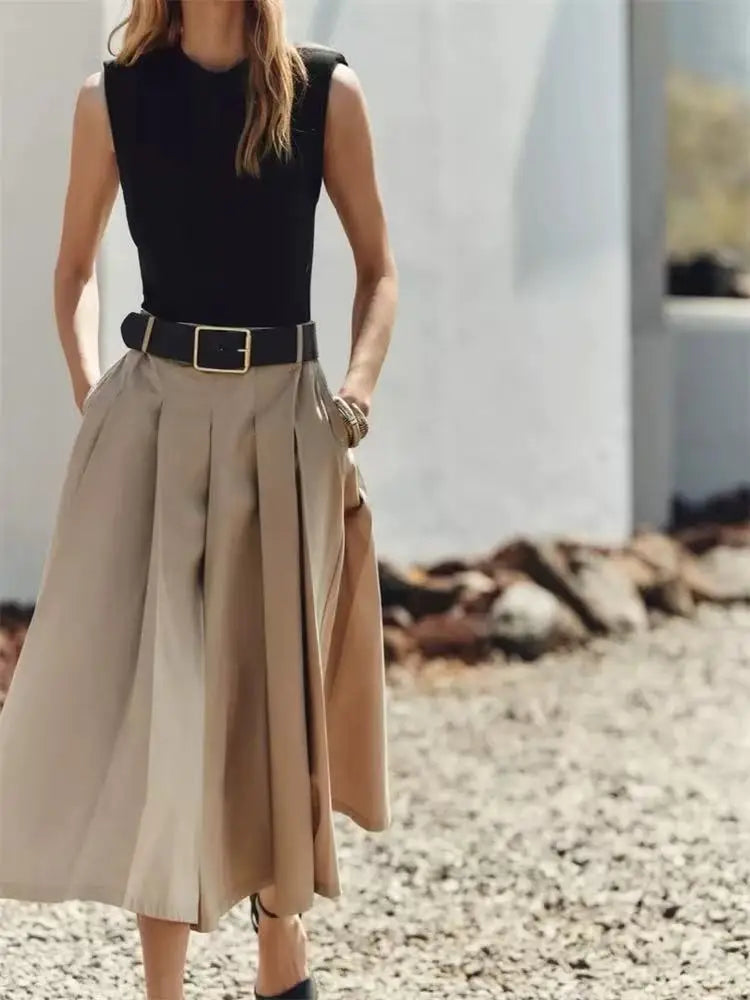 2025 Women’s Summer Dress Set – Sleeveless Panelled Long Skirt with Belt, Elegant Casual Party & Everyday Dress