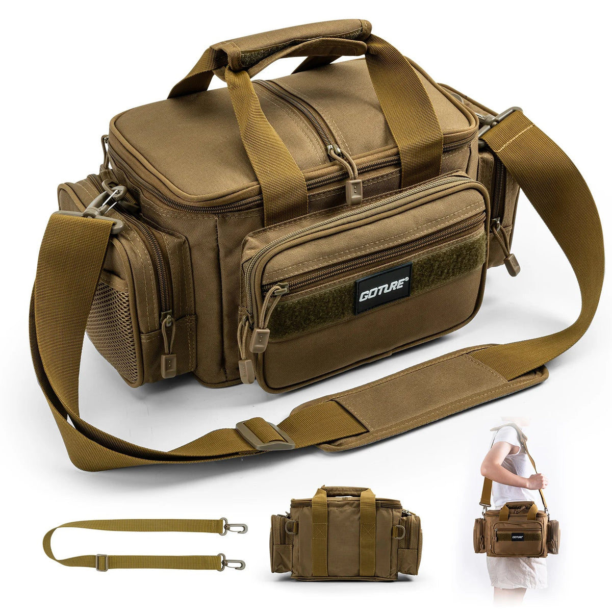 Goture 600D Oxford Fabric Fishing Bag - Durable High Capacity Crossbody Shoulder Bag for Men, Outdoor Gear Storage