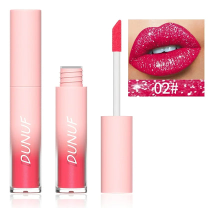 18-Color Sexy Red Diamond Glitter Lip Gloss – Metallic, Waterproof, Long-Lasting Matte Shimmer Liquid Lipstick for Women