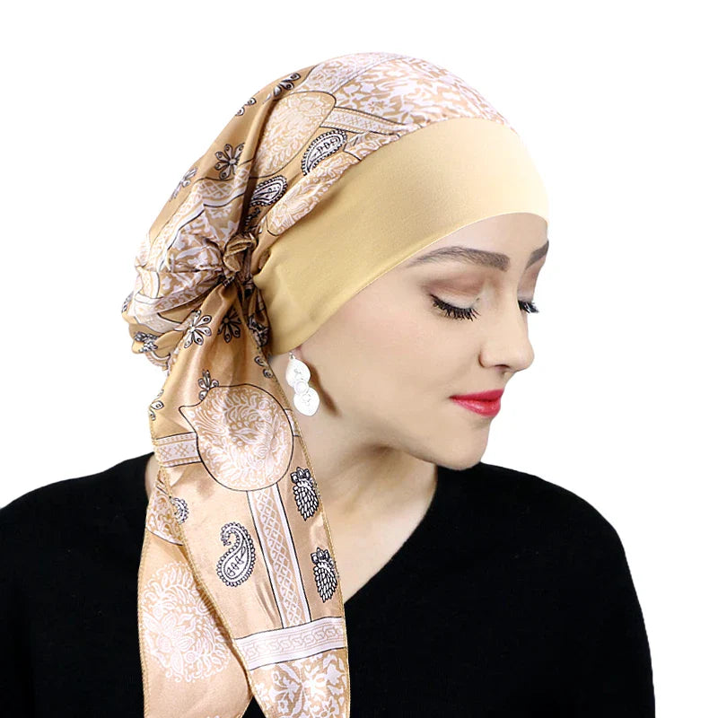 Women’s Printed Pre-Tie Headscarf – Elastic Turban & Chemo Hair Loss Head Wrap Bandana