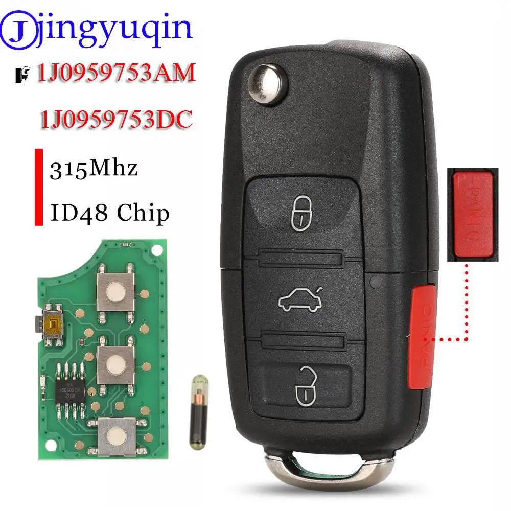 Jingyuqin VW Beetle, Golf, Passat, Jetta Flip Key Remote Transmitter Fob - 315MHz ID48, 1J0959753AM, 1J0959753DC