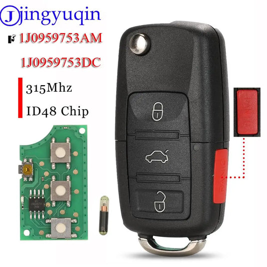 Jingyuqin VW Beetle, Golf, Passat, Jetta Flip Key Remote Transmitter Fob - 315MHz ID48, 1J0959753AM, 1J0959753DC