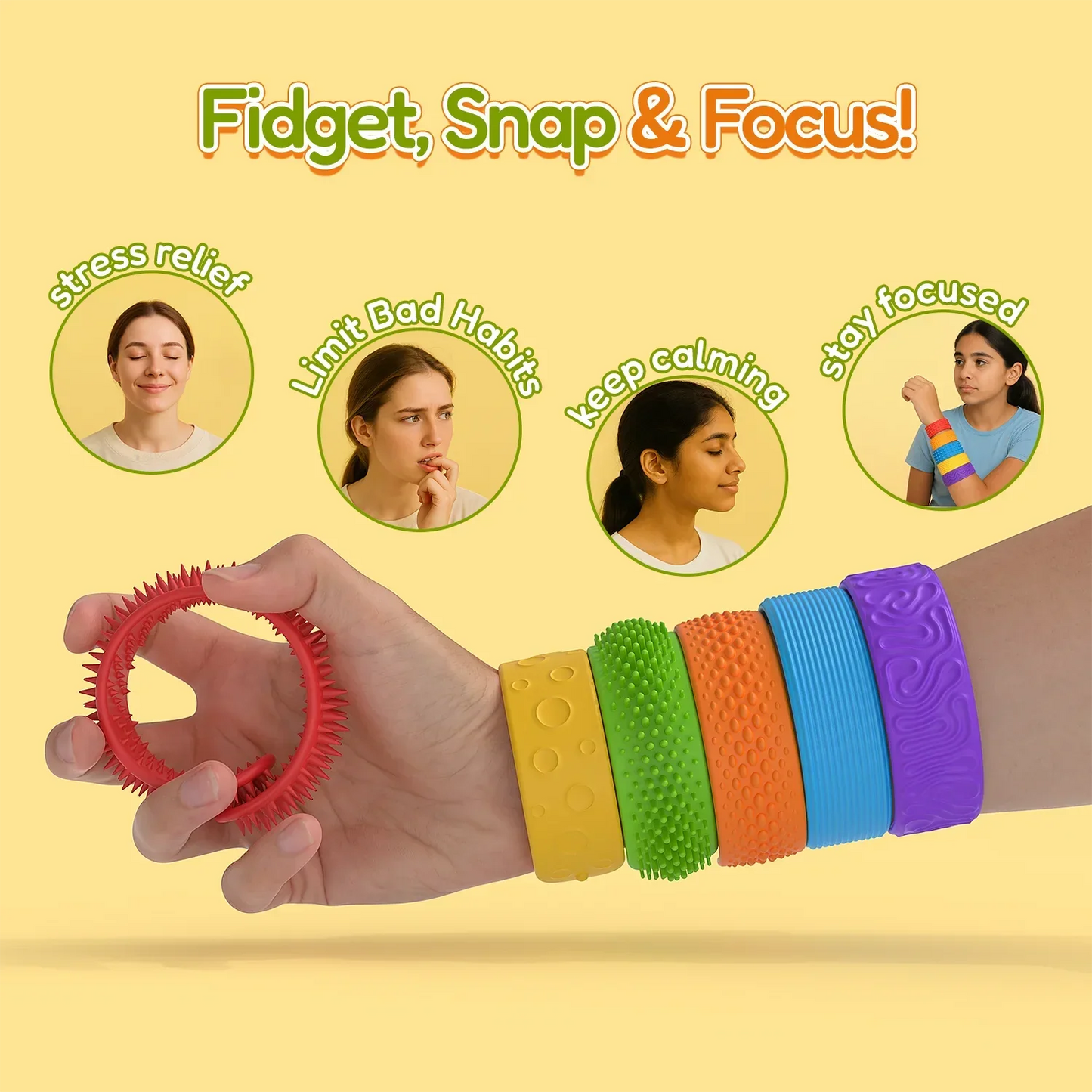 Textured Silicone Fidget Slap Bracelet Toy – Sensory Stress Relief Calming Fidget for Autism Support, Adults & Office Desk Use