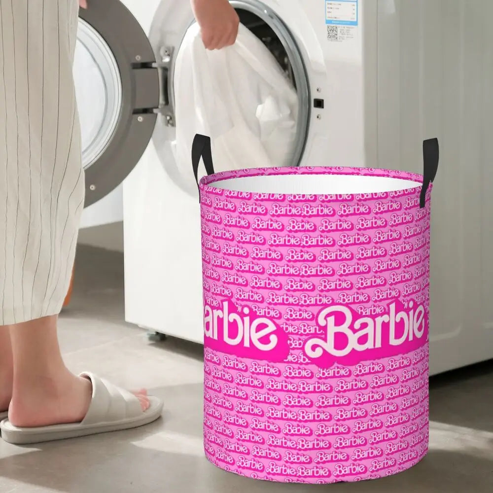 Custom Barbie Logo Laundry Basket – Collapsible Large Capacity Clothes Storage Bin, Disney Baby Hamper