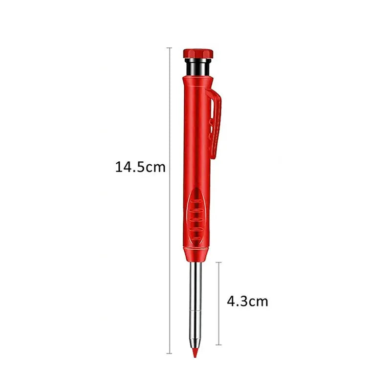 Professional Carpenter Pencil - Metal Long Head Deep Hole Engineering Marker with Quick Drying Graphite, Woodworking Black Red Lineation