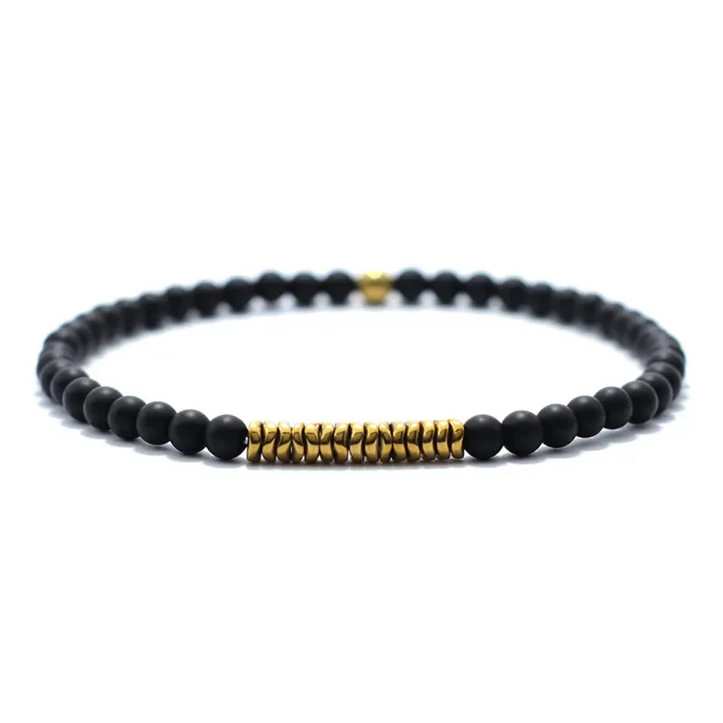 4mm Antique Gold Hematite Stone Bracelet for Men — Natural Wooden Beaded Meditation Bracelet Pulsera Brazalete