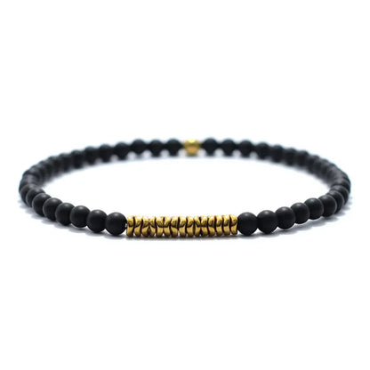 4mm Antique Gold Hematite Stone Bracelet for Men — Natural Wooden Beaded Meditation Bracelet Pulsera Brazalete