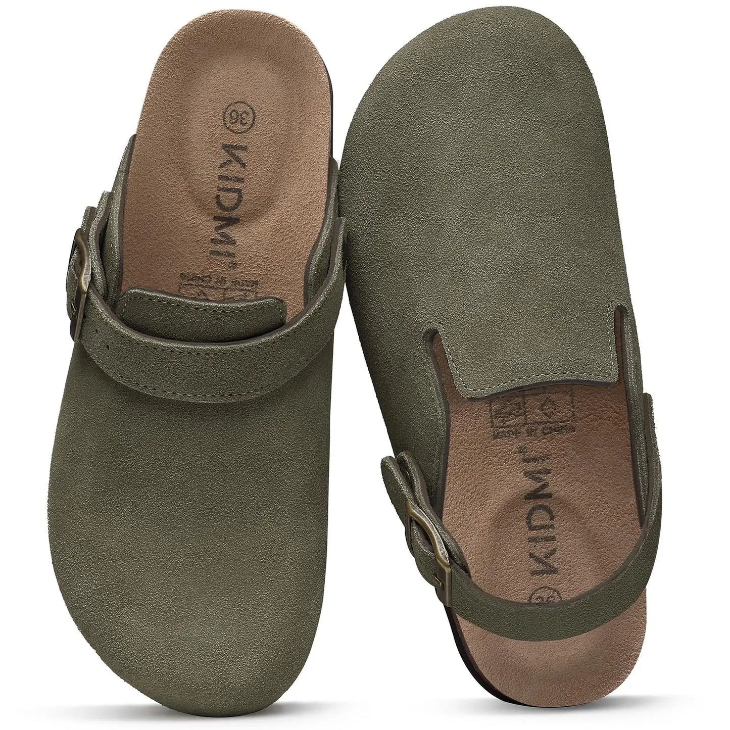 Asgard Women’s Genuine Leather Clogs – Soft Cork Footbed Cow Suede Mules with Adjustable Strap, Fashion Comfort Slip-On Slippers
