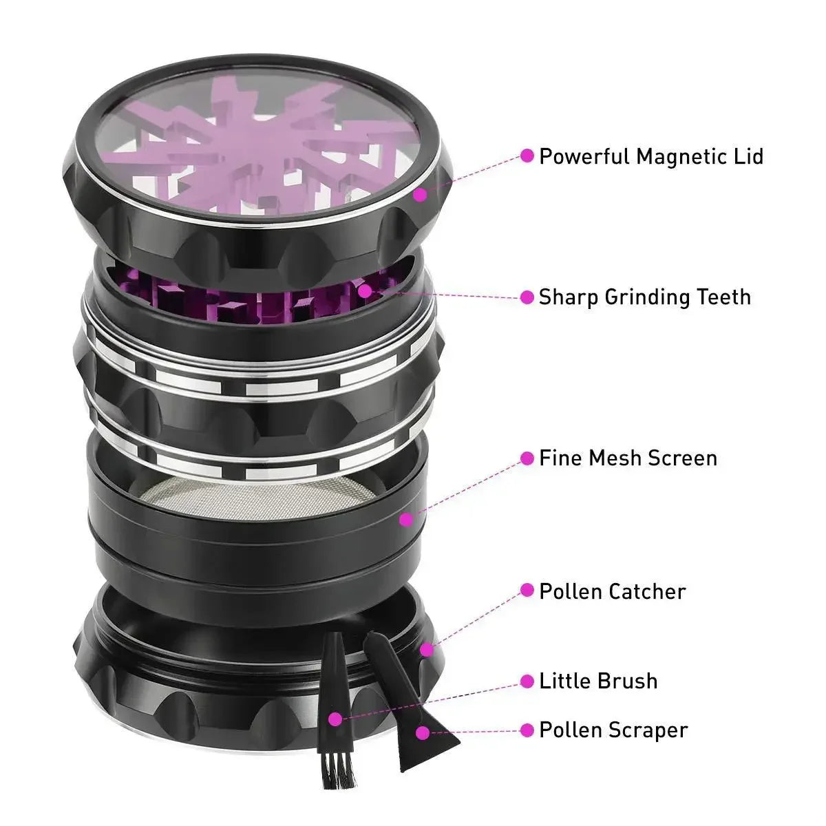 63mm 4-Layer Herb Grinder — Aluminum Alloy Spice Cutter with Lightning-Shaped Transparent Design