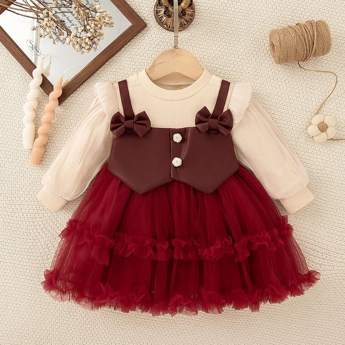 Baby Girls Chiffon Princess Dress - Solid Color Bow Birthday Dress for Ages 6 Months-3 Years