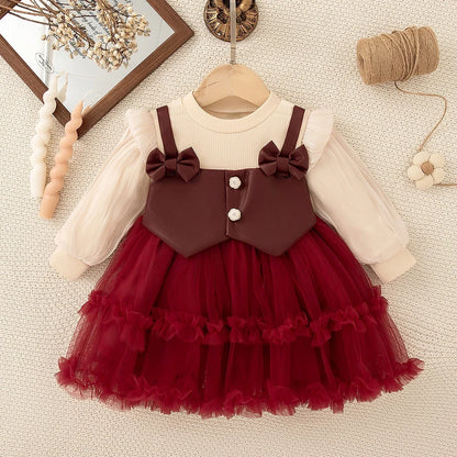 Baby Girls Chiffon Princess Dress - Solid Color Bow Birthday Dress for Ages 6 Months-3 Years