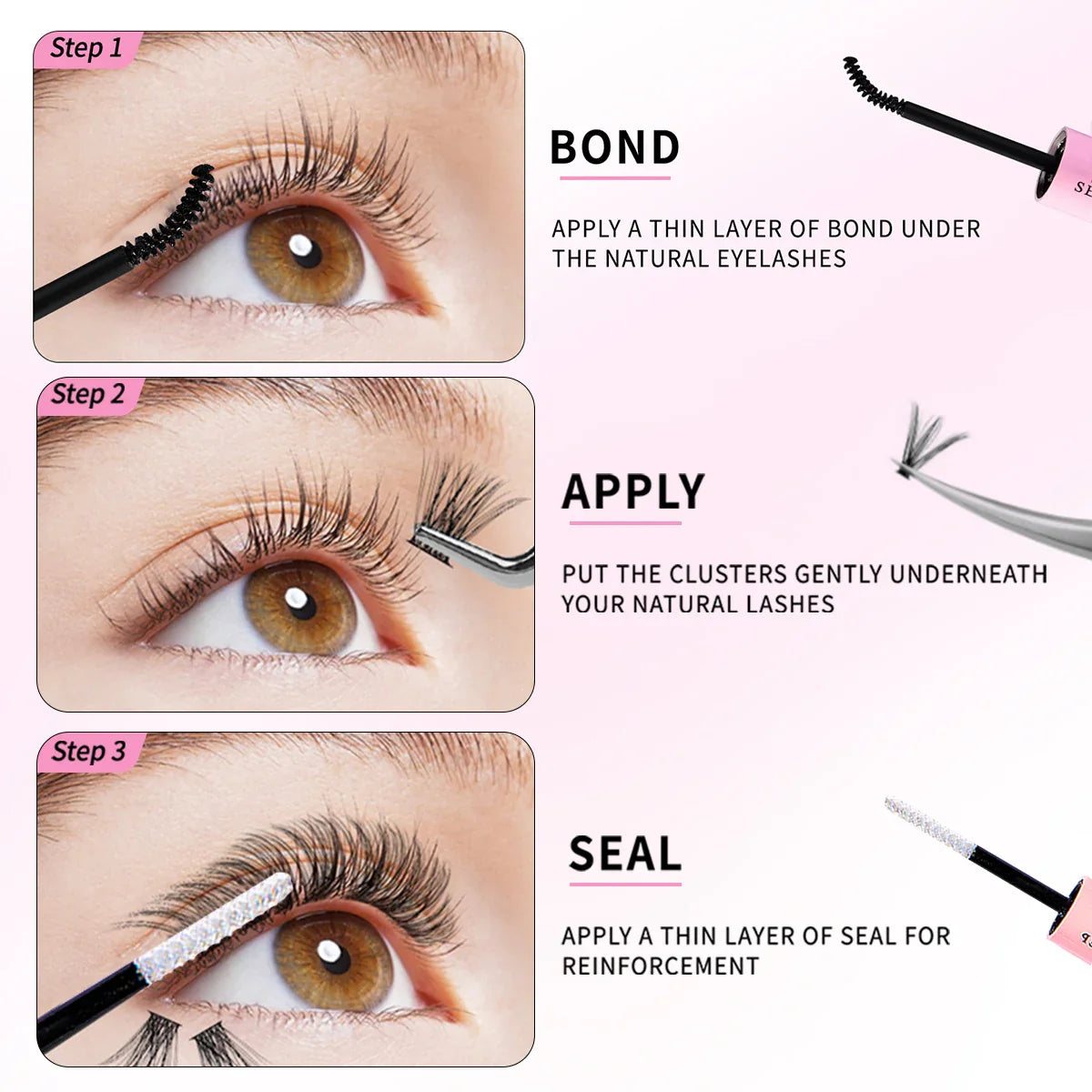 DIY False Eyelashes Cluster Extensions Kit – Natural Individual Lashes with Glue, Remover, Lash Brush & Tweezers