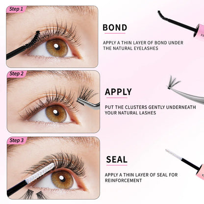 DIY False Eyelashes Cluster Extensions Kit – Natural Individual Lashes with Glue, Remover, Lash Brush & Tweezers