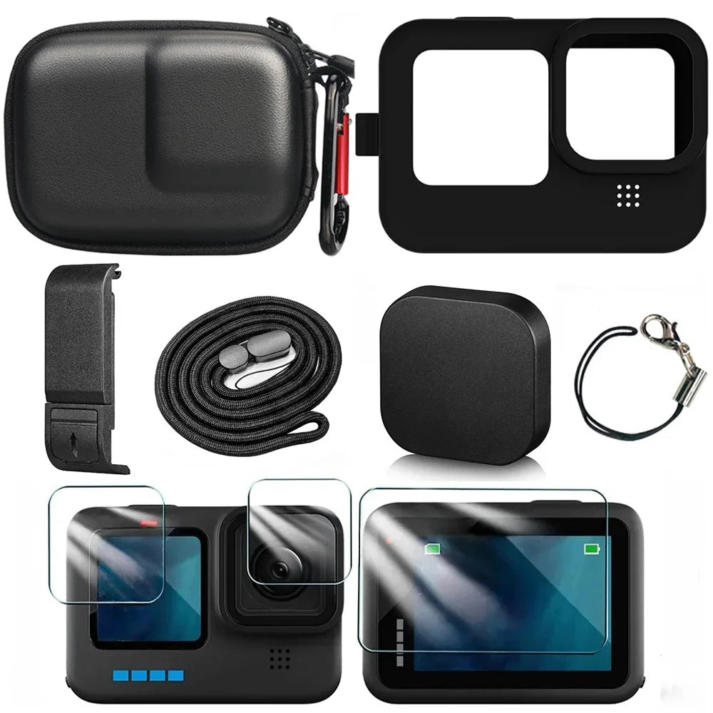 GoPro Hero 13 Black Tempered Glass Screen Protector – Silicone Case, Lens Cap & Protective Film for GoPro 13 Camera