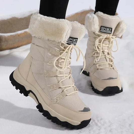 Women’s Waterproof Cotton Snow Boots – Cold-Proof Outdoor Long Boots with Thick Velvet Lining for Warmth