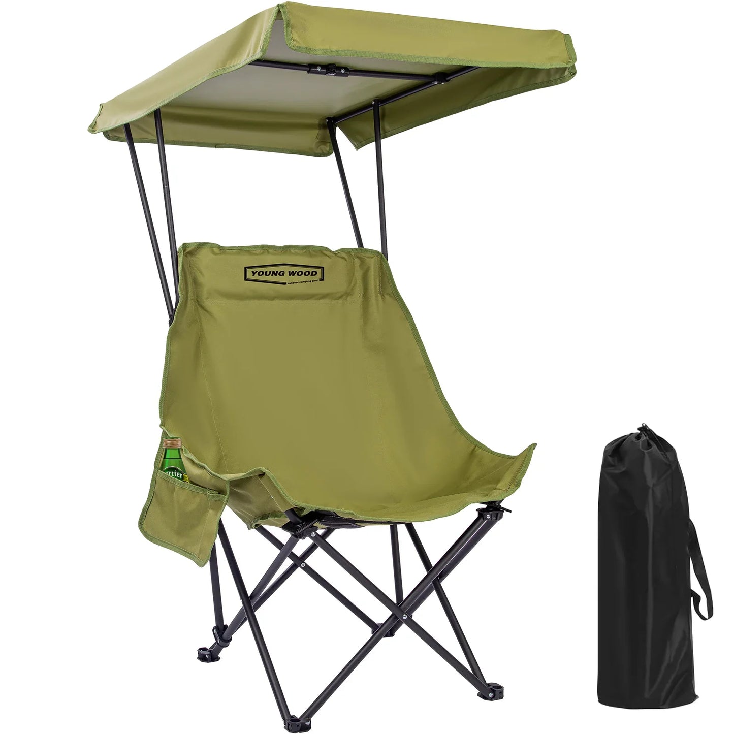 YOUNG WOOD Portable Camping Chair with Shade Canopy – Lightweight Foldable Oversized Beach & Outdoor Chair for Camping, Travel & Relaxation