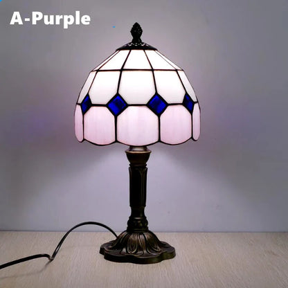 Retro Stained Glass Table Lamp – Colorful E27 Art Lampshade, Mediterranean Baroque Style Bedside Bedroom Décor Light